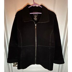 Vintage Outbrook Genuine Leather Sherpa Fleece Black Jacket Sz Womens Large